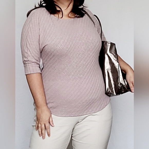 Green Envelope Women's Ribbed Top Sweatshirt Dusty Rose Dolman Sleeve Large - Picture 5 of 14